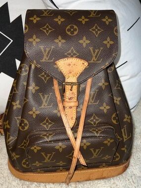 Louis Vuitton Monogram Canvas Backpack with Tan Leather Trim